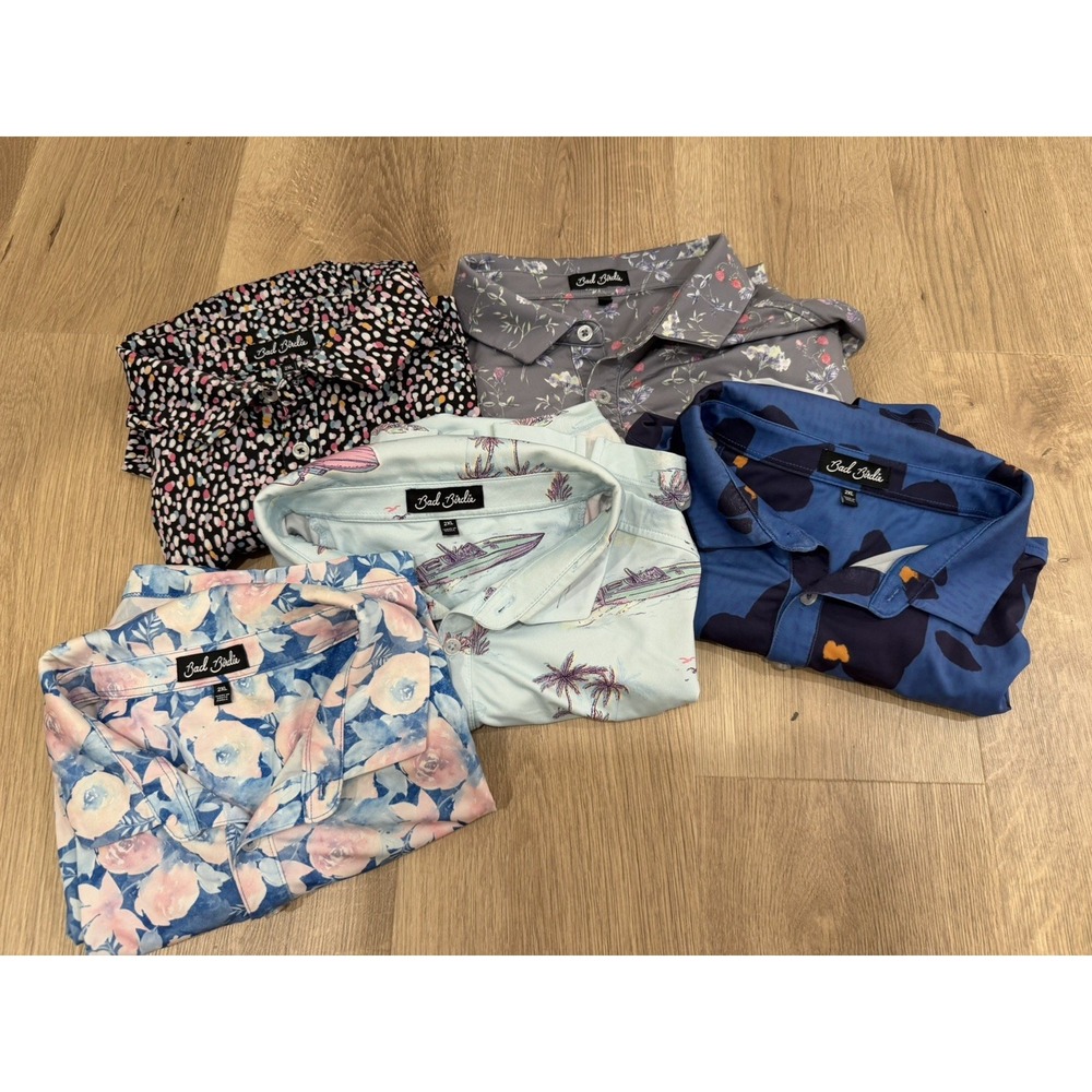 Lot of 5 Men's Bad Birdie Core Performance Polo Shirts Size 2XL Printed Themes